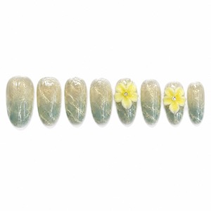 Faux ongles à presser vert menthe français, motif floral scintillant, couvrance totale, longueur moyenne, avec colle pour doigts - Product Image 5