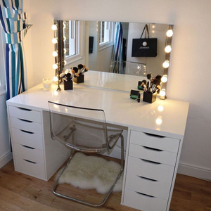 <span class=keywords><strong>Coiffeuse</strong></span> Moderne en Bois avec Éclairage LED et Miroir Coulissant, Tiroirs <span class=keywords><strong>de</strong></span> Rangement, Étagères et Écran Tactile pour Chambre à Coucher - Product Image 1