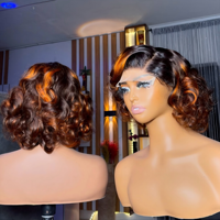 Peluca frontal de encaje SDD de 12 pulgadas 5x5, doble densidad 300%, color naranja piano, rizado Fumi, cabello virgen, encaje transparente, venta al por mayor