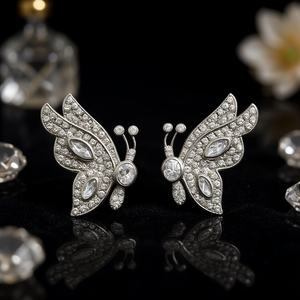 E4402 Orecchini a farfalla in oro bianco con diamanti, taglio marquise, diamanti naturali, stile romantico da festa per donna - Product Image 2