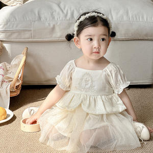 Vestidos de Niña para Fiesta de Boda, Estilo Princesa Floral, Satén Bordado, Línea A, Hasta la Rodilla, Ropa Infantil - Product Image 3