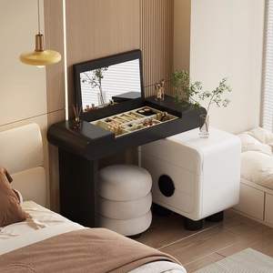 Coiffeuse en bois massif <span class=keywords><strong>avec</strong></span> <span class=keywords><strong>commode</strong></span> intégrée Crème Style vintage pour petites chambres Nouveau <span class=keywords><strong>bureau</strong></span> de maquillage à rabat - Product Image 4