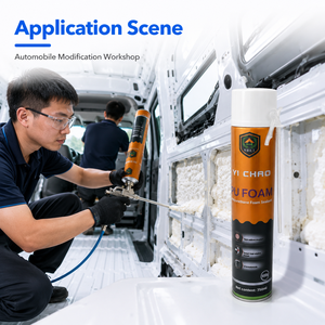 Adhésif en <span class=keywords><strong>mousse</strong></span> de <span class=keywords><strong>polyuréthane</strong></span> A23 750ml pour modification automobile, <span class=keywords><strong>isolation</strong></span> phonique pour remplissage de cavités murales de fourgonnettes, usage construction - Product Image 6