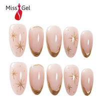 Faux ongles à presser de haute qualité, style French Tip doré, rose nude brillant, forme amande, Mng Tay Gi, pour nail art, vente en gros