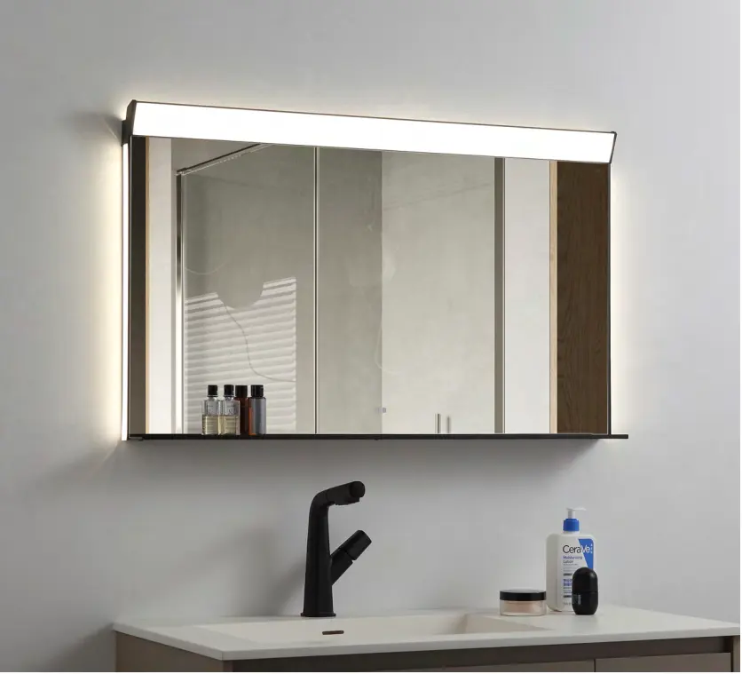 Miroir de salle de bain avec cadre en aluminium Miroir intelligent de salle de bain à écran tactile Led Capteur de marche/arrêt éclairé intégré pour salle de bain