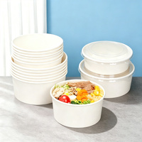Bol à salade en papier blanc de qualité alimentaire personnalisable avec couvercle en PP, étanche et compatible micro-ondes, écologique, jetable, 750 ml