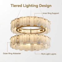 Lustres surdimensionnés personnalisés de 1500 mm, modernes et luxueux, en or, avec LED, en albâtre espagnol naturel, garantie 5 ans, CRI 90, 360°