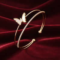Bracelet léger et mignon à double couche, motif Fritillaria, zircon, papillon, bijou diagonal pour femme, Fête des Mères, étanche, doré