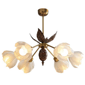 Lámpara de Araña Floral, Estilo Retro Americano, Wabi-sabi, Estética Japonesa, LED Dorada, Vintage Francés, para Comedor y Sala de Estar - Product Image 1