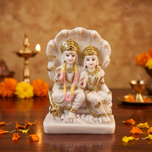 Idole Lakshmi Narayan en or blanc de 5 pouces, finition marbre, Vishnu Lakshmi Murti pour la maison, le temple, le bureau, le salon, articles spirituels - Product Image 4