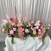 ML Supplies Karangan Bunga Mawar Pink Modern Buatan Tangan dengan Anggrek Hijau Hydrangea Panjang dari Sutra Buatan 4ft untuk Dekorasi Pernikahan.