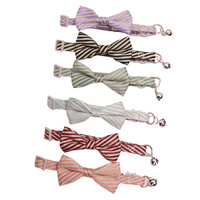 Collier pour animaux de compagnie en coton rayé de style britannique, nœud papillon, cloche, boucle de sécurité réglable, accessoires pour chatons et petits chiens