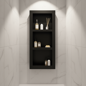 Nicho de Ducha Empotrado Negro Moderno de 16 x 32 Pulgadas con Doble Estante, Almacenamiento para Baño, Diseño Impermeable de Plástico para Insertar en la Pared - Product Image 2