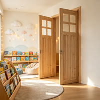 Soft Tone Solid Fir Glass Interior Door Warm Style Timber Door Matching Light Home Decoration