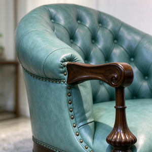 Sillón de Cuero Genuino Estilo Americano Vintage, Sillón de Lujo con Detalles Acolchados para Sala de Estar, Hotel o Club - Product Image 2