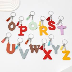 Personalized Cute Soft PU <b>Leather</b> Light <b>Keychain</b> 26 Alphabet Initial Letters Colorful Tassel Embossed Design-Valentine's Day - Product Image 3