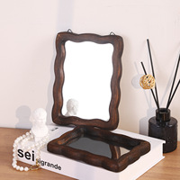 Miroir cosmétique carré rétro en bois, design personnalisé pour chambre à coucher, miroir de maquillage haute définition double usage pour bureau