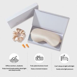 Masque de sommeil en soie de mûrier simple, respirant et occultant, avec anneaux à cheveux de 19 mm – Coffret cadeau de voyage portable - Product Image 3