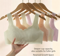 Soutien-gorge d'entraînement sans fil pour adolescentes, doux, côtelé, sans couture, anti-transpiration, à larges bretelles, avec broderie d'ours, confortable