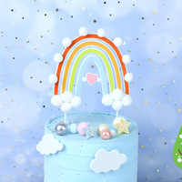 Décoration de gâteau d'anniversaire en forme de cœur avec pompon lapin arc-en-ciel et motif féerique pour gâteaux de bébé