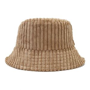 Autumn Winter New Thick Striped Corduroy Polyester <b>Light</b> <b>Board</b> Fisherman Women's Trendy Outdoor Street Bucket Hat Sun Protection - Product Image 5