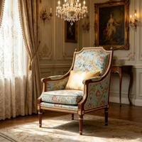 Französischer Hofstil Stoffsessel, Europäischer Geschnitzter Goldmuster-Studierstuhl, Retro Luxuriöser Europäischer Esszimmerstuhl