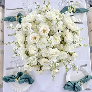 Nouveauté, rose artificielle en soie blanche de luxe de haute qualité 5D, boule de fleurs de 60 cm, centre de table et décorations de table pour mariage - Product Image 3