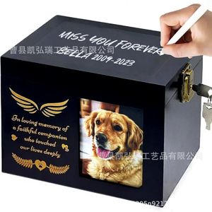 Cross-border wooden pet <b>urn</b> with photo stickers, suitable for home desktops, <b>cat</b> and dog memorial burial boxes, cremation boxes. - Product Image 5