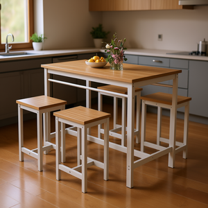 Ensemble de table de bar moderne 5 pièces avec 4 tabourets, plateau en chêne blanc de 47,5 pouces de long, structure en métal, meubles de bar de cuisine D0100HAXB1V - Product Image 2