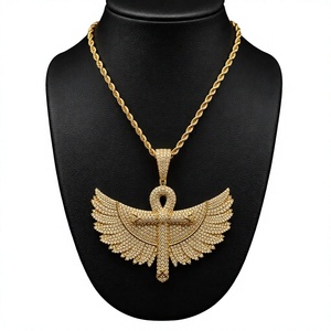 Gold Winged <b>Cross</b> Pendant <b>Necklace</b> Moissanite Inlaid Hip Hop Charm Jewelry for <b>Men</b> Women Party Wear - Product Image 2