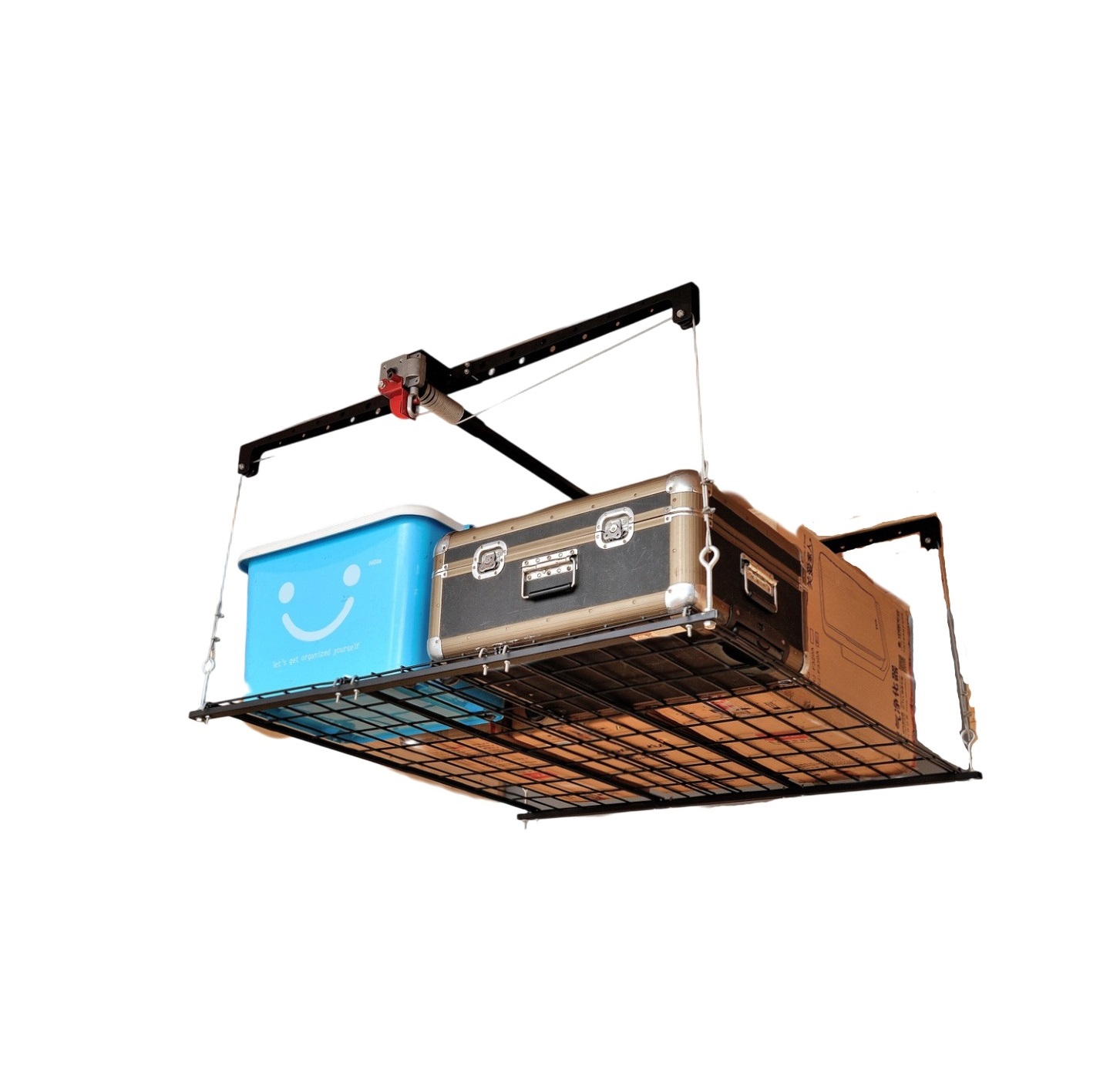 Teal Triangle Palan de rangement de plafond pour boîte de chargement – Ascenseur de rangement de garage robuste – Système de levage de poulie de garage pouvant supporter 68 kg et s'adapte