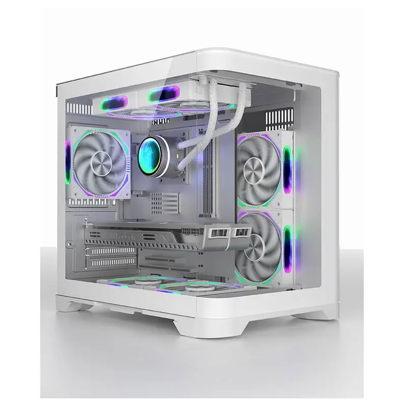 High End Curved Tempered Glass Panel Gabinete PC Micro ATX Case PC Gaming Computer Cases   Towers