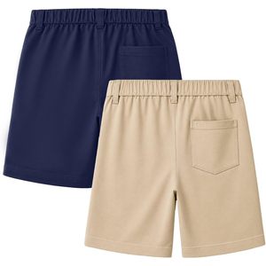 Boys <b>Chino</b> Shorts Mid <b>Waist</b> <b>Elastic</b> Button Front 100% Cotton Anti-Wrinkle School Uniform Wear - Product Image 2