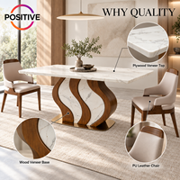 Table à manger rectangulaire moderne en marbre, base en bois massif, mobilier de salle à manger de luxe, mobilier d'hôtel, OEM, sur mesure, vente en gros