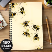 Carnet à spirales A5 personnalisé avec logo, retour à l'école, imprimé avec des abeilles, pour les étudiants, reliure spirale, couverture en papier souple, journal à ouverture plate
