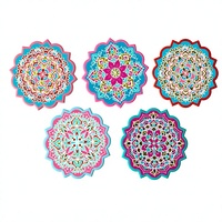 Sous-verre en céramique Mandala en gros d'usine, sous-verre absorbant en céramique imprimé sur mesure en forme de fleur pour boissons, décoration de table à la maison