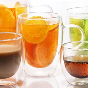 Borosilicate Glass Double Wall Glass Coffee Cup With Handle Coffee Mug Tea Gift Sets
