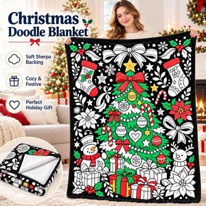 Couverture en flanelle à motif de Noël à colorier soi-même, couverture personnalisée à graffitis, cadeau de Noël pour la maison, pour la chambre à coucher, le salon - Product Image 3