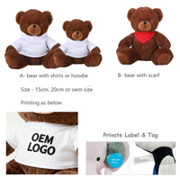 Diverse groothandel knuffels van zacht pluche, teddyberen met logo op t-shirts, goedkope custom sublimatie mini teddyberen