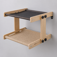 Lit suspendu pour chat YAOYUE, double couche, cadre en bois avec maille noire et tissage en sisal, hauteur réglable, fixation murale sans perçage, perchoir pour animaux de compagnie