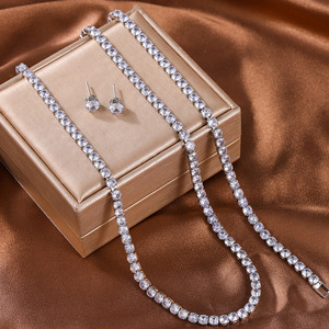 Zircon Jewelry Set Platinum Color Necklace Earrings <b>Wedding</b> Bridal Fashion <b>Accessories</b> - Product Image 1