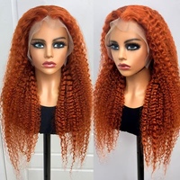 Peluca de Cabello Humano con Ondas Profundas de Jengibre, Densidad 250%, Encaje HD 13x4, Estilo Pixie Rizado Birmano, Sin Pegamento, Pre-Desplumada