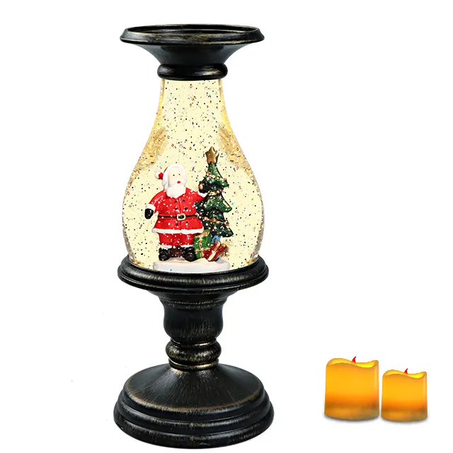 Battery operated Plastic Christmas Home Decoration Gift Santa Claus And Tree Figurines Unique Candle Holder Lantern