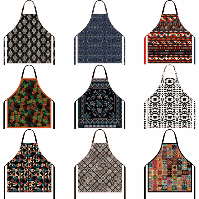 Waterproof Oil Proof Apron Full Print Tribal Bohemian Pattern Large Size Kitchen Cooking Cooking Restaurant Work Unisex Bulk