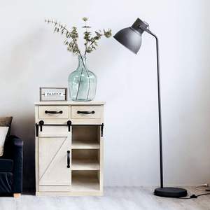 Meuble de rangement rustique en bois blanc style loft parisien, avec porte coulissante de type grange, console autoportante pour la décoration du salon - Product Image 4
