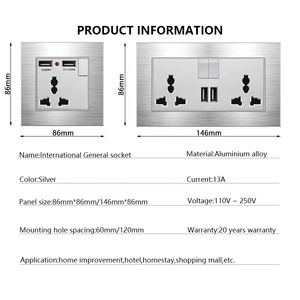 Tréfilage en aluminium UK 13A Interrupteur mural 220V avec prise électrique Type-c, prise de courant universelle 3 broches double USB - Product Image 4