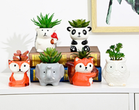 6 Pots à Plantes Aériennes en Forme de Dessin Animé, Petits Pots à Succulentes, Jardinières Animaux Mignons en Céramique Émaillée avec Drainage, Mini Jardin d'Intérieur