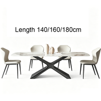 Table à manger moderne en pierre frittée, base en métal en forme de X, table à manger rectangulaire 6 places pour salon, salle à manger, imperméable