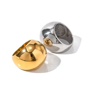 Minimalist 18K Gold Plated Stainless Steel Classic Silver Non-Tarnish Chunky Punk Dome Rings for Women