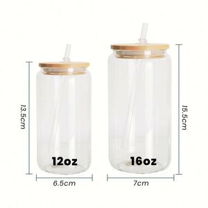 Taza de Vidrio Esmerilado Transparente para Sublimación, 16 oz, con Tapa de Bambú y Pajitas - Product Image 1